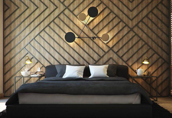 Dinding kamar dengan pola geometris